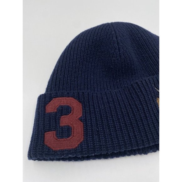 Polo Ralph Lauren Horse Racing Navy Triple Pony Beanie Hat READ - Picture 3 of 6